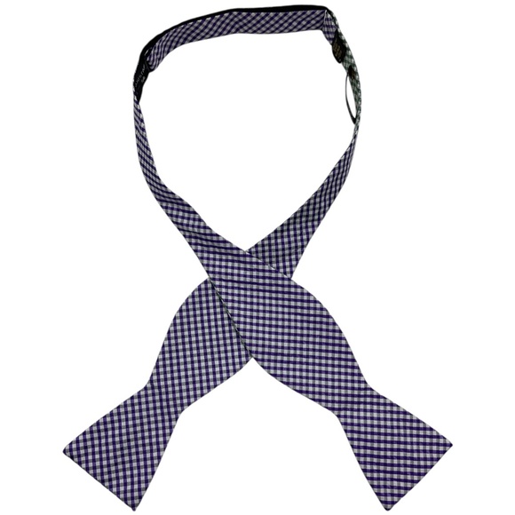 COUNTESS MARA Purple/Green Double Side Tartan Silk LUXURY Self Bow Tie HANDMADE - Picture 2 of 4